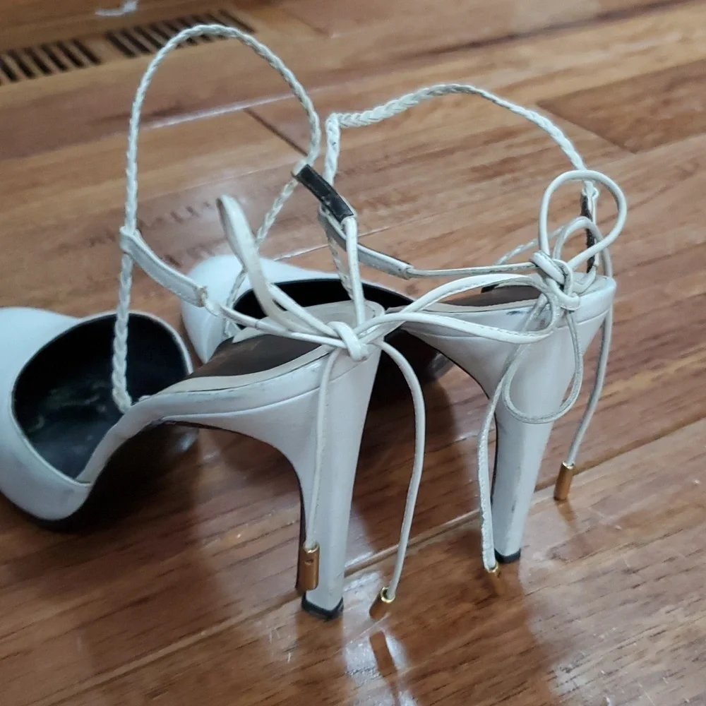 Versace Ankle Tie Glam White Mary Jane Heels
